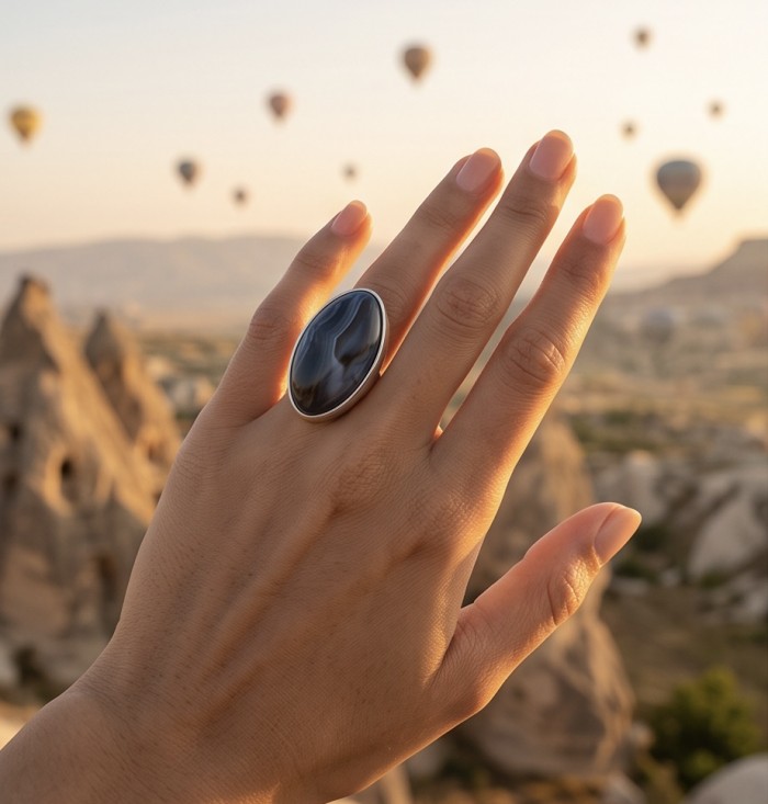 Top quality Scentic Botswana Agate .925 Sterling Silver handcrafted Ring s. 8 adjustable - Worn on hand, Scentic Botswana Agate .925 Sterling Silver ring.