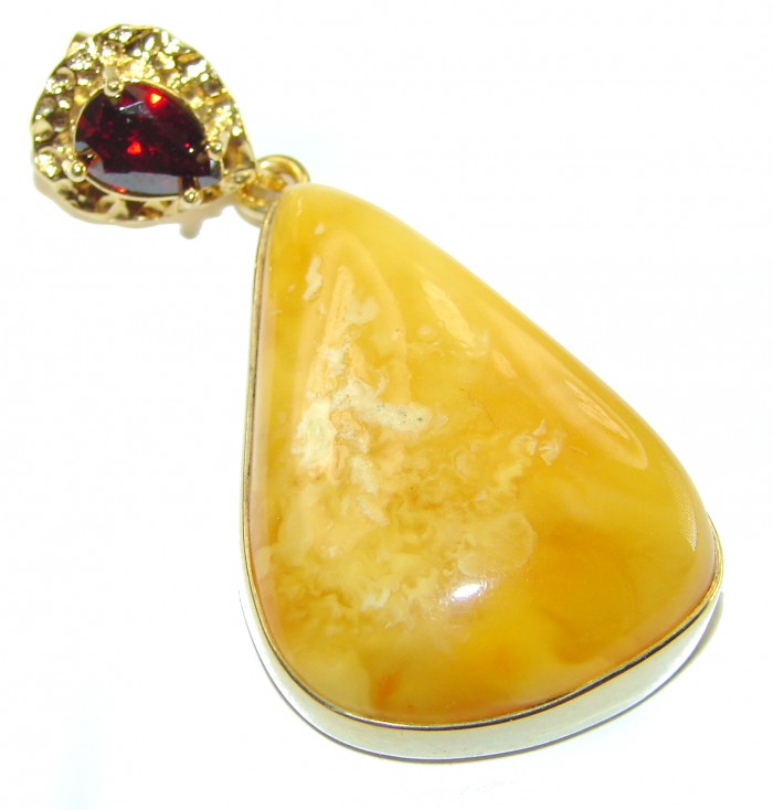 Large Vintage Beauty authentic butterscotch Baltic Amber 14K Gold over .925 Sterling Silver handcrafted pendant - photo 1