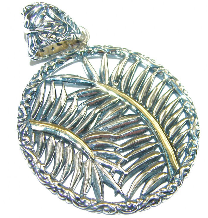 Palm Leaves 2 tones .925 Sterling Silver Bali Handcrafted pendant - photo 1