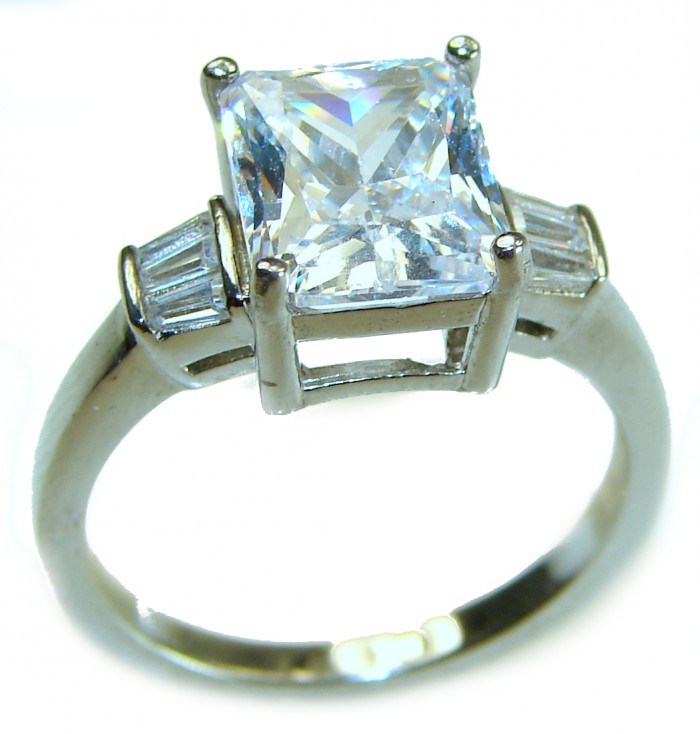 6.8 carat White Topaz .925 Sterling Silver brilliantly handcrafted stack ring s. 8 - Top view of 6.8 carat white topaz ring in .925 sterling silver setting.