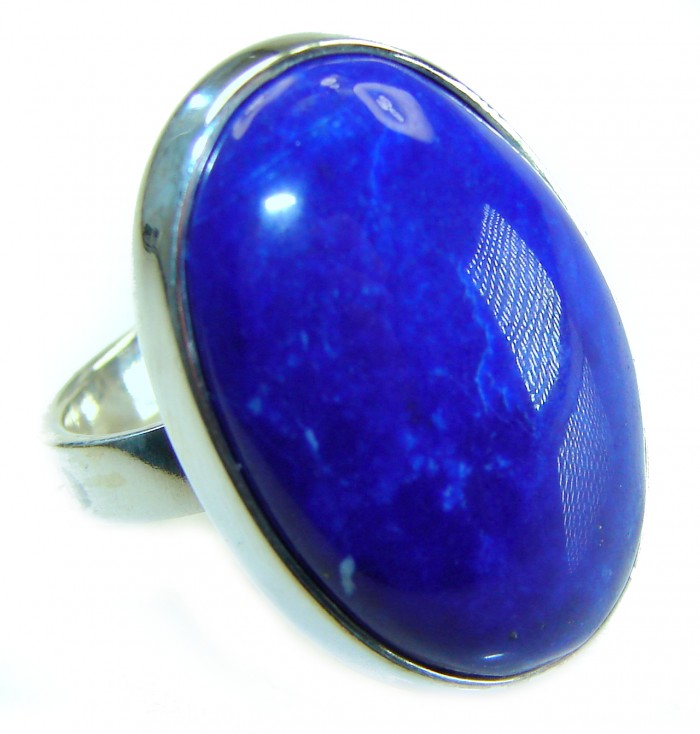 Natural 20.8 carat Lapis Lazuli .925 Sterling Silver handcrafted ring size 8 adjustable - Close-up of 20.8 carat Lapis Lazuli in .925 Sterling Silver setting