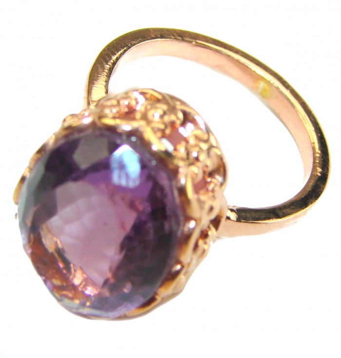 Dramatic design 18.5 carat Amethyst 14K Rose Gold over .925 Sterling Silver Handcrafted Ring size 7 1/4 - photo 1