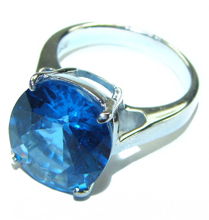 Eau Propre natural 12.5 carat Blue Swiss Topaz .925 Sterling Silver handcrafted Ring size 5 3/4 - photo 1
