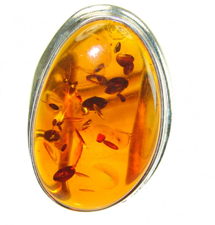 Beauty of the Sea Giant natural Baltic Amber .925 Sterling Silver handcrafted ring; s. 7 adjustable - photo 2