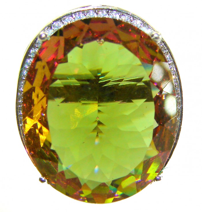 Precious 25.9 CARAT Alexandrite .925 Sterling Silver Statement HUGE Ring s. 7 - Close-up of 25.9 CARAT Alexandrite in .925 Sterling Silver setting