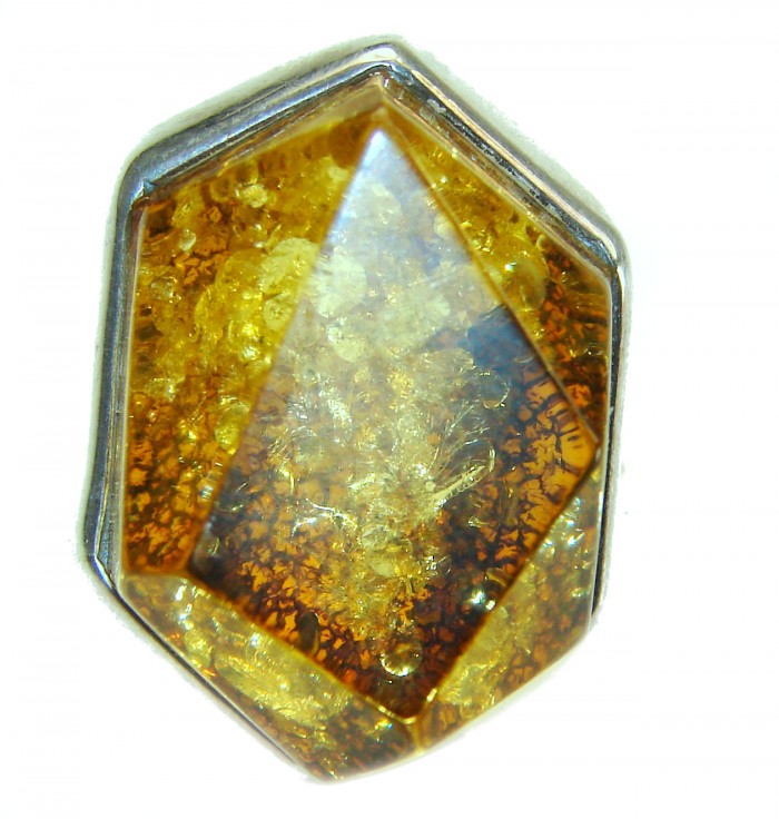Modern Concept Natural Faceted Baltic Amber .925 Sterling Silver ring s. 8 adjustable - photo 1