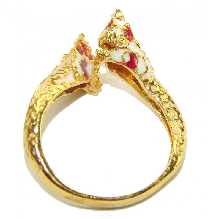 Two Dragons Ruby Enamel 14K Gold over .925 Sterling Silver ring s. 10 - photo 1