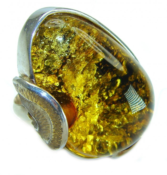 Large - Beauty of the Sea natural Baltic Amber .925 Sterling Silver handcrafted ring; s. 7 adjustable - photo 3