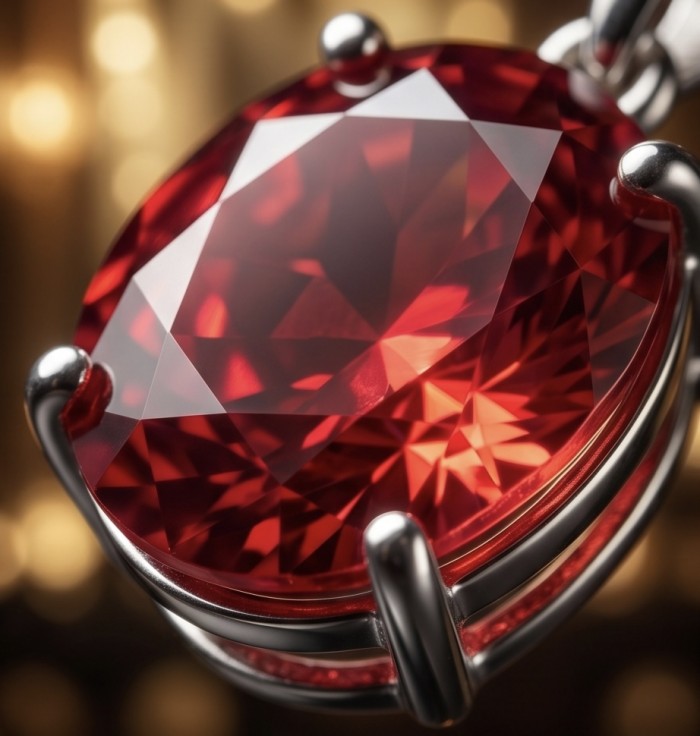 Authentic 8.5 CARAT Kasmir Ruby .925 Sterling Silver handcrafted Pendant - Close-up of 8.5 carat Kashmir ruby in sterling silver setting.