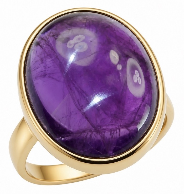 Peace 15.5 carat natural Amethyst 18K Gold over .925 Sterling Silver Handcrafted Ring size 8 adjustable - photo 5
