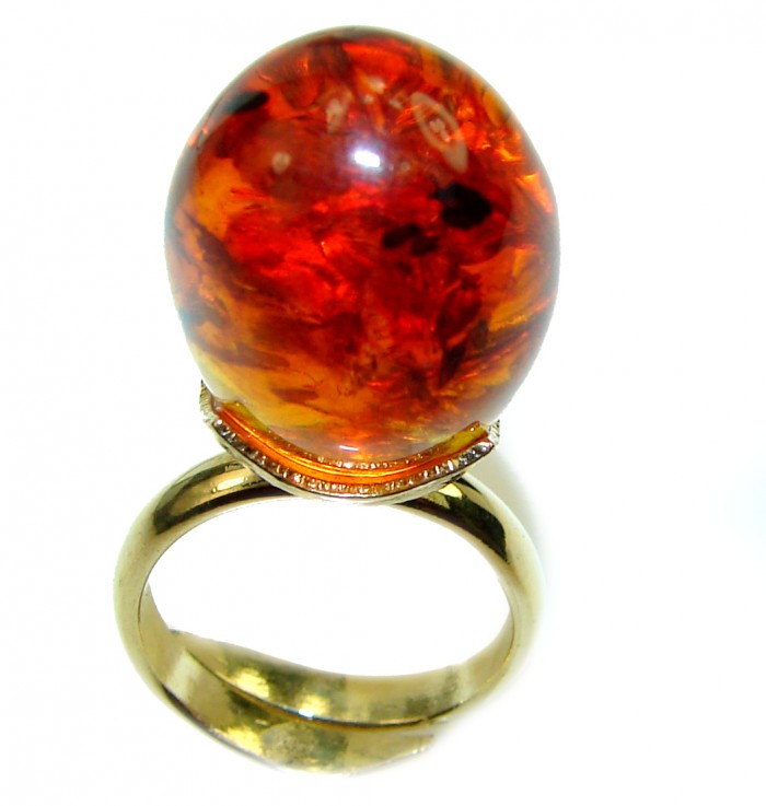 Large Authentic Baltic Amber .925 Sterling Silver handcrafted ring; s. 8 adjustable - photo 1