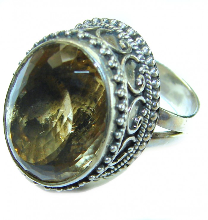 Luxurious emerald cut 14.2 carat Citrine .925 Sterling Silver handmade Ring s. 6 - photo 1