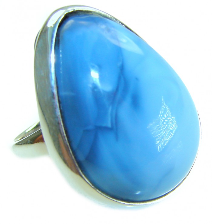 Fancy Style Angelite .925 Sterling Silver Ring s. 7 adjustable - Close-up of Fancy Style Angelite .925 Sterling Silver Ring, side view.