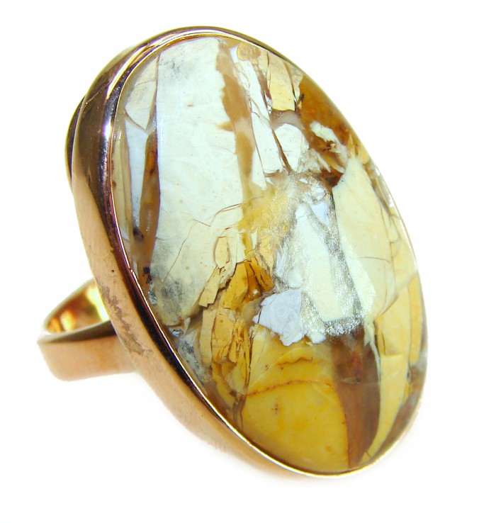 Flawless Australian Bracciated Mookaite 14K Gold over .925 Sterling Silver Ring size 8 adjustable - Side view of Australian Bracciated Mookaite ring in 14K gold over silver.