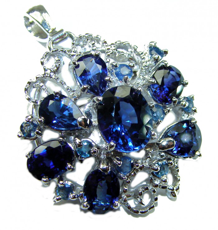 Authentic 17.8 carat African Kyanite .925 Sterling Silver handmade pendant brooch - Close-up of African Kyanite sterling silver pendant with multiple stones.