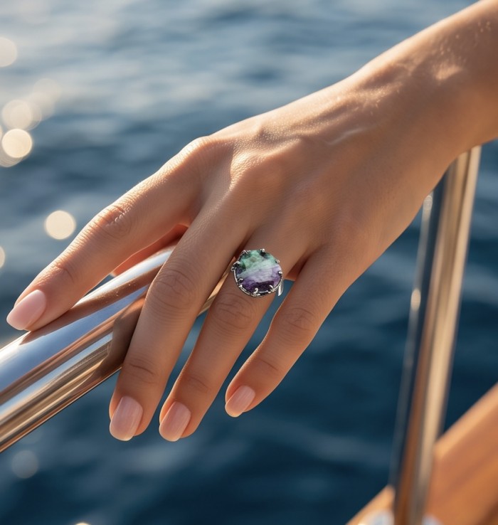 Authentic Ruby in Zoisite .925 Sterling Silver handmade Cocktail Ring s. 8 - Hand wearing Authentic Ruby in Zoisite .925 Sterling Silver ring.