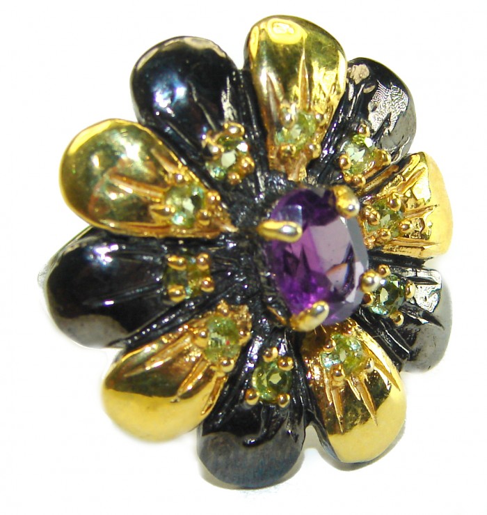 Purple Amethyst 14K Rose Gold over .925 Sterling Silver Handcrafted Ring size 6 - photo 3