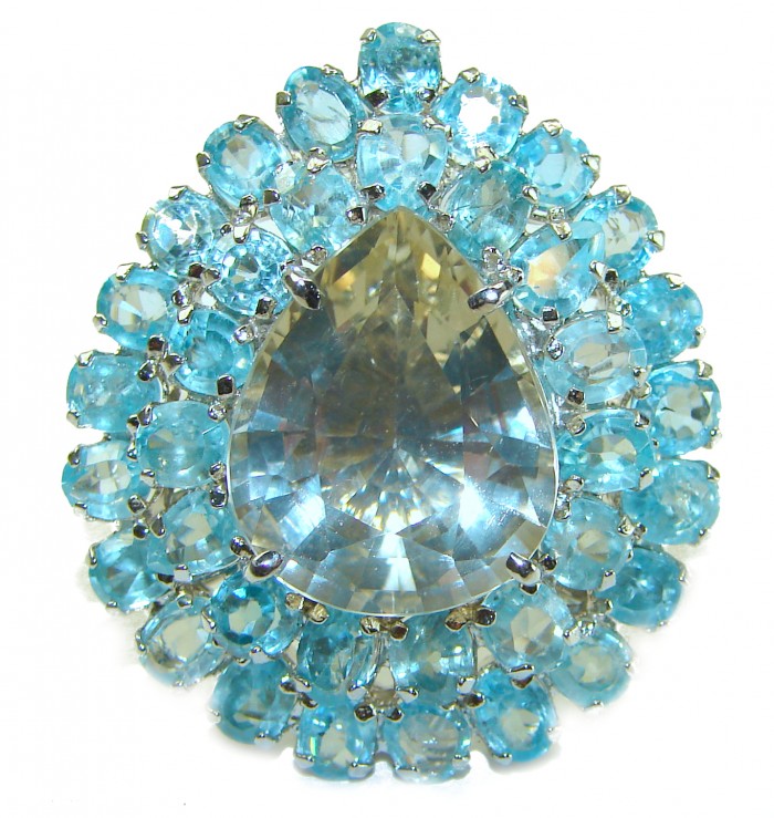 Snow Queen Huge Champagne Topaz .925 Sterling Silver handmade Statement Ring size 7 1/4 - photo 4