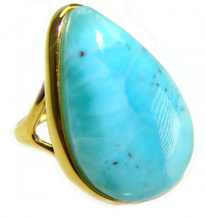 Blue Dream Blue Larimar 18K Gold over .925 Sterling Silver handmade Large Solid ring size 7 1/2 - photo 4