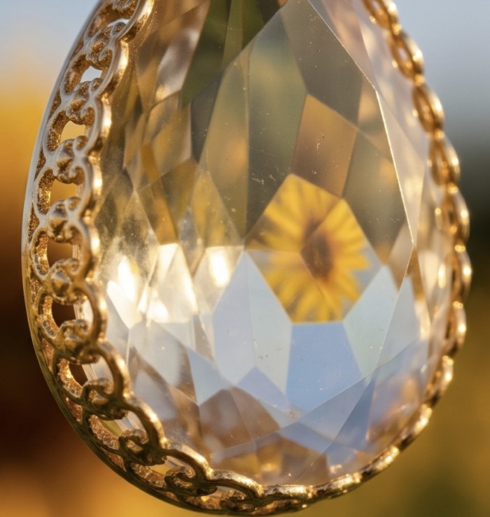 Perfection Oval cut 30.3 carat Lemon Quartz 18K Gold over .925 Sterling Silver handcrafted LARGE pendant - Close-up of oval cut Lemon Quartz with 18K gold edging.