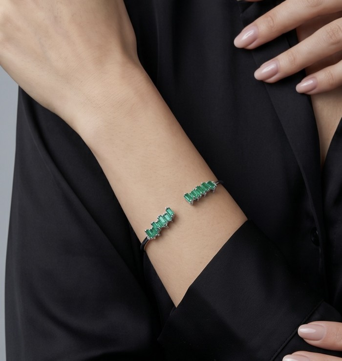 Art Deco 8.2 carat genuine Ruby .925 Sterling Silver handmade Statement Bracelet - Worn on wrist, green gemstone bracelet, sterling silver, Art Deco style