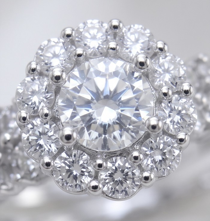 Pure Love Spectacular 7.9 carat White Topaz .925 Sterling Silver stacking ring size 9 - Close-up of Pure Love 7.9 carat White Topaz ring detailing stones