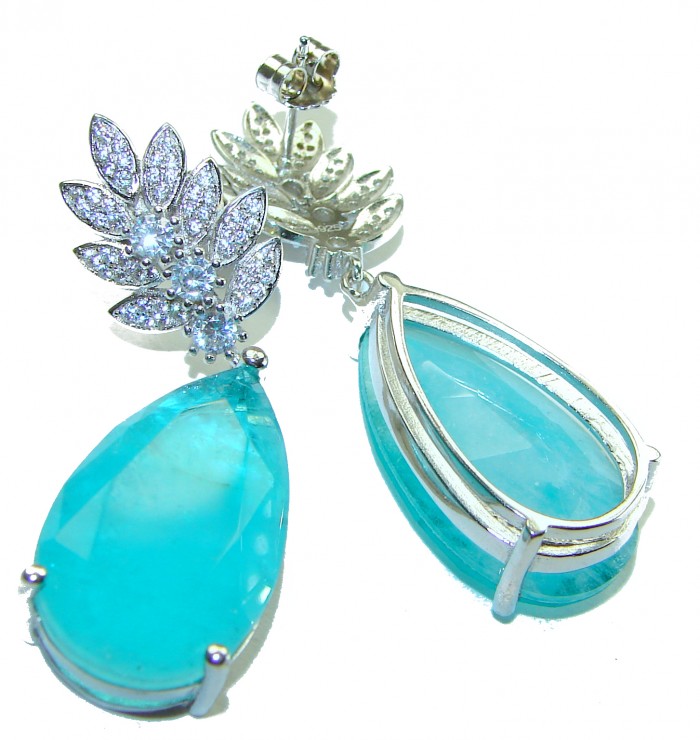 Gabriella Unique 32.5 carat Emerald .925 Sterling Silver handcrafted Statement earrings - photo 1