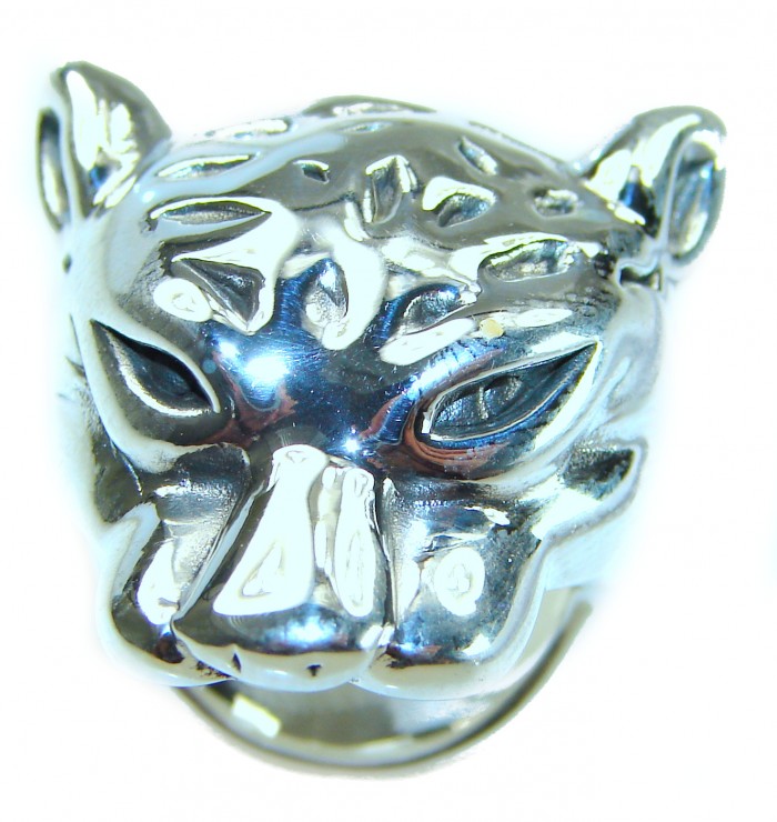 Panthère's Head .925 Sterling Silver handcrafted Statement Ring size 6 - photo 2