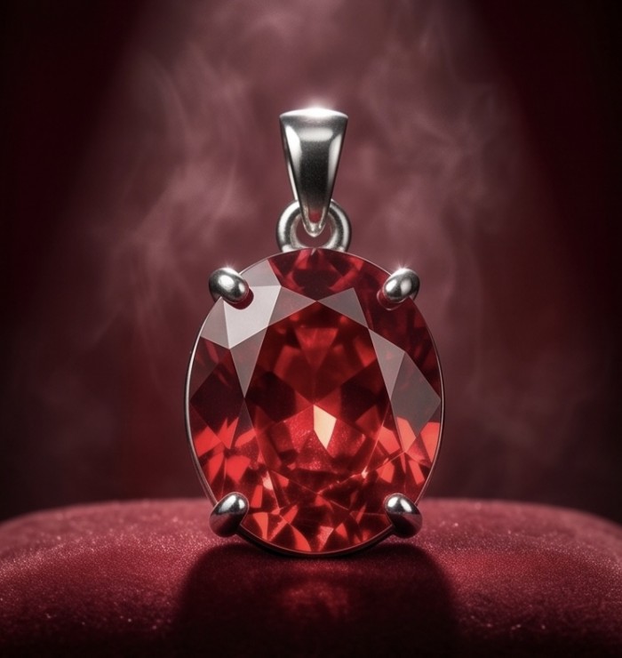 Authentic 8.5 CARAT Kasmir Ruby .925 Sterling Silver handcrafted Pendant - Close-up of authentic 8.5 carat Kasmir ruby in sterling silver setting