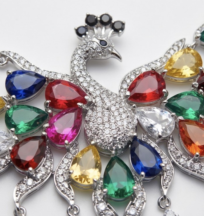 55.2 carat Graceful Swan Natural multicolot Topaz .925 Sterling Silver handcrafted Statement necklace - Close-up of Graceful Swan multicolor topaz pendant with .925 silver.