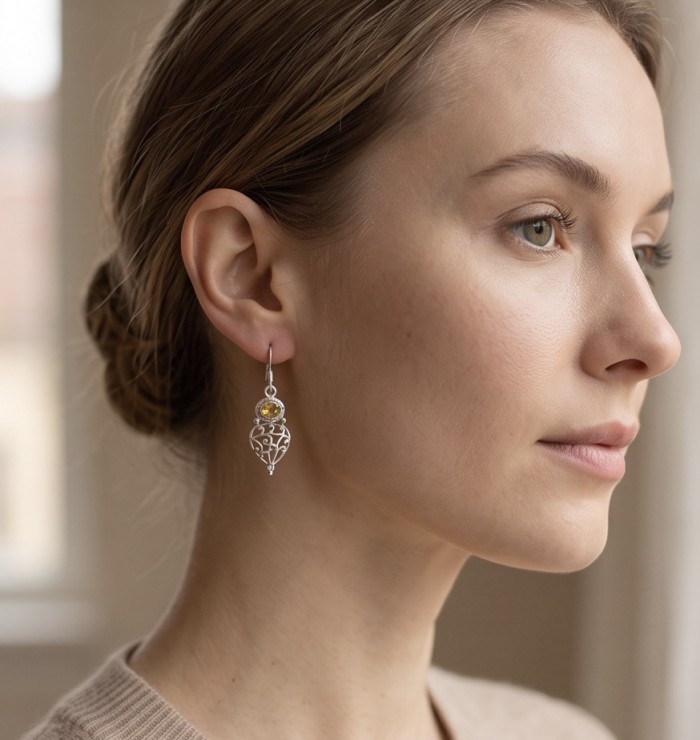 Victoria Authentic 3.5 carat Brazilian Citrine Silver handcrafted Statement earrings - photo 1