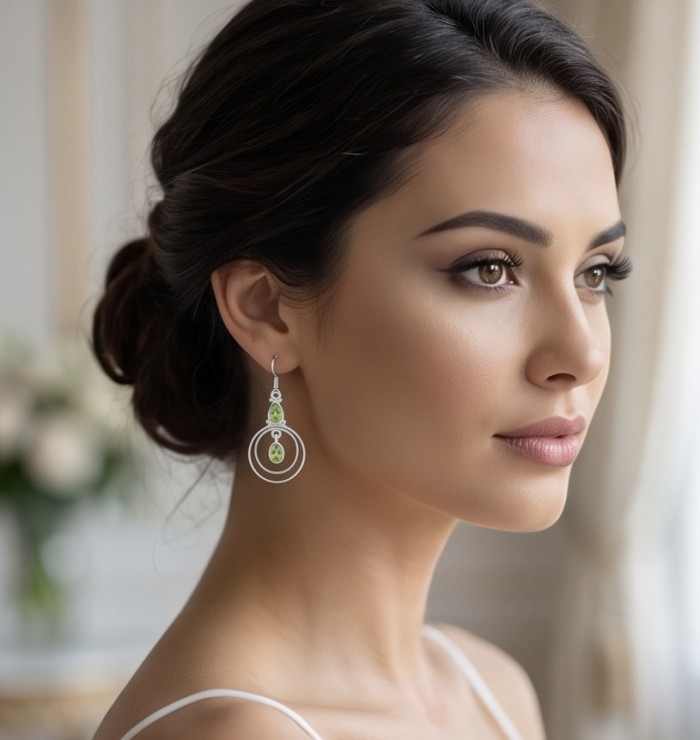 Alessia authentic 2.9 carat Brazilian Peridot Silver handmade Statement earrings - photo 1