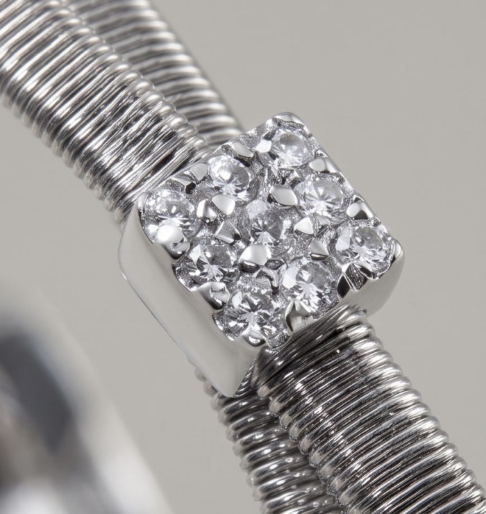 Extravaganza 4.5 carat White Topaz rhodium over .925 Sterling Silver handmade Hoop Earrings - Close-up of white topaz cluster on rhodium sterling silver jewelry.