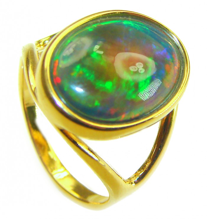 A Milky Way Genuine 14.9 carat Black Opal 18K Gold over .925 Sterling Silver handmade Ring size 7 - photo 1