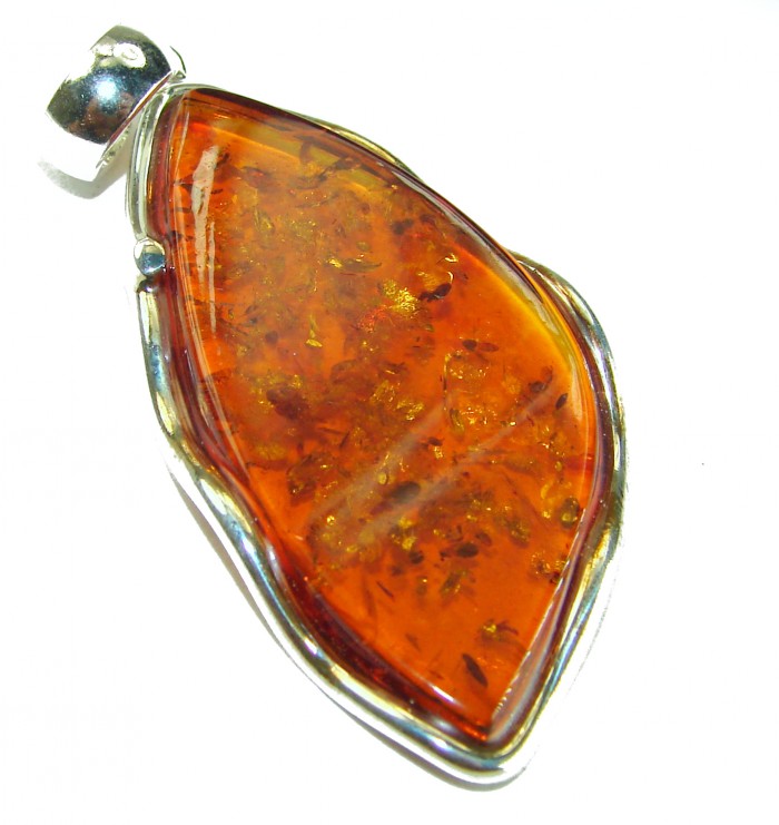 Prehistoric Authentic Golden Baltic Amber .925 Sterling Silver beautifully handcrafted Large Pendant - photo 1