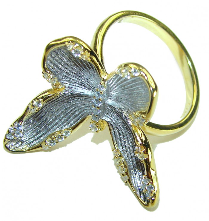 Golden Butterfly authentic 14k Gold over .925 Sterling Silver brilliantly handcrafted ring s. 7 1/4 - Butterfly ring, 14k gold over silver, top view with textured detail.