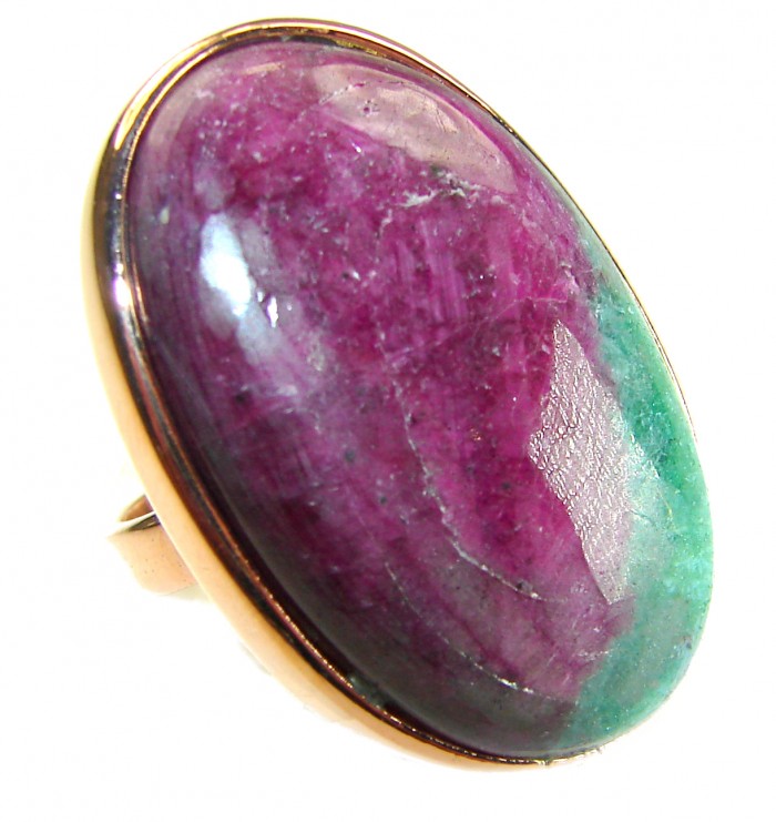 Authentic Ruby in Zoisite 18k Rose Gold over .925 Sterling Silver handmade Cocktail Ring s. 8 adjustable - Close-up of Ruby in Zoisite ring in 18k rose gold over .925 sterling silver