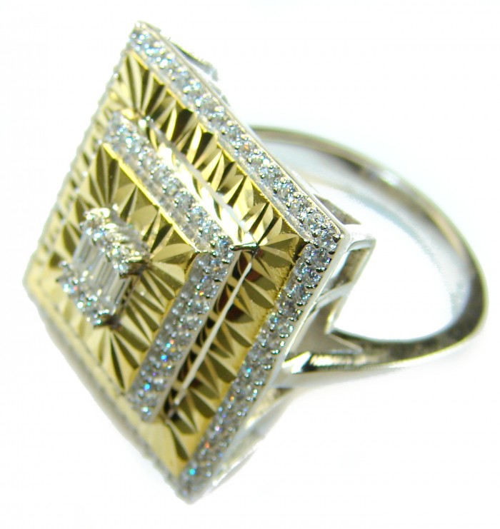 Art Deco 18.2 carat White Topaz 14K Gold over .925 Silver handcrafted Cocktail Ring s. 7 - Side view of Art Deco ring with white topaz and 14K gold over silver.