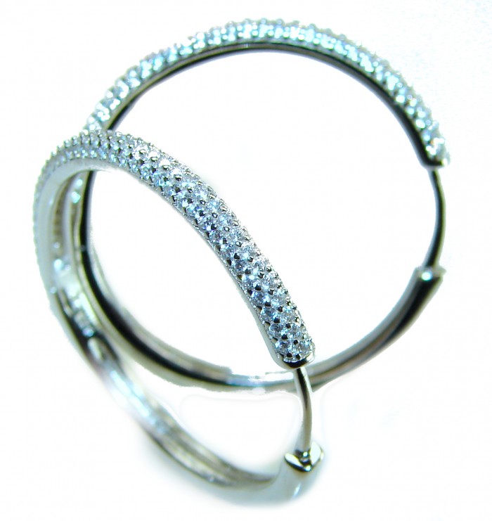 Allure Natural 8.2 carat White Topaz .925 Sterling Silver handcrafted hoop earrings - Top view of Allure 8.2ct White Topaz Sterling Silver hoop earrings.