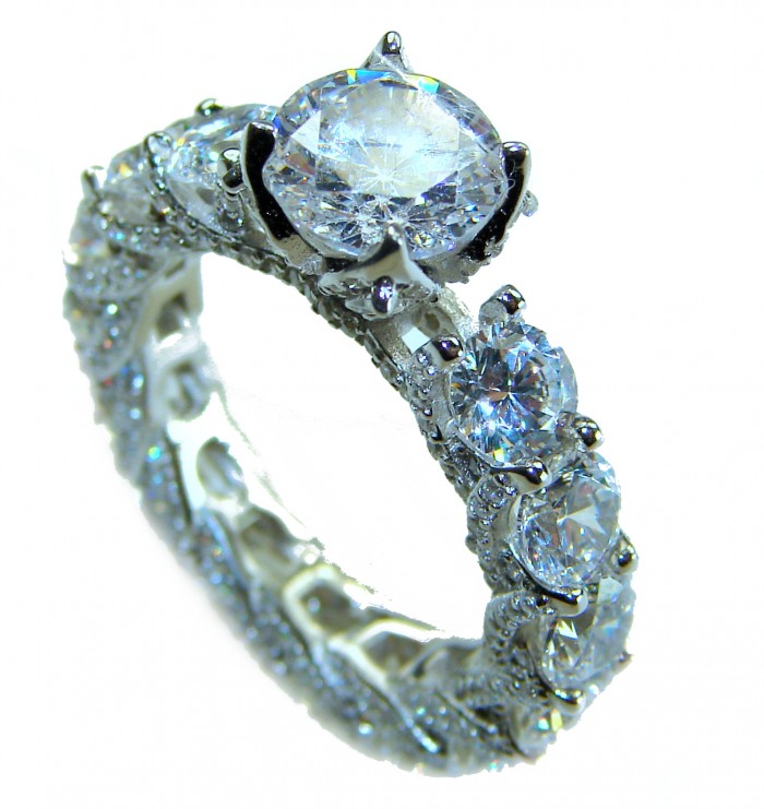 Pure Celestial Energy Natural 12.4 carat White Topaz .925 Sterling Silver handmade Statement Ring size 7 1/4 - Close-up of 12.4 carat white topaz ring with detailed side view