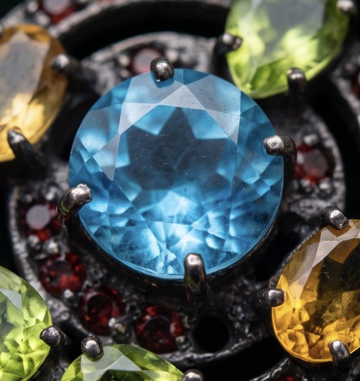 Colors of the Earth Precious 24.5 carat Multigem .925 Sterling Silver dipped in black rhodium Pendant - Stone close-up of multigem .925 sterling jewelry piece