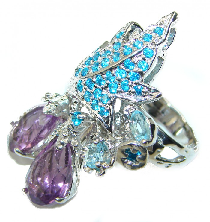 Authentic African Amethyst .925 Sterling Silver Handcrafted Large Ring size 6 - photo 2
