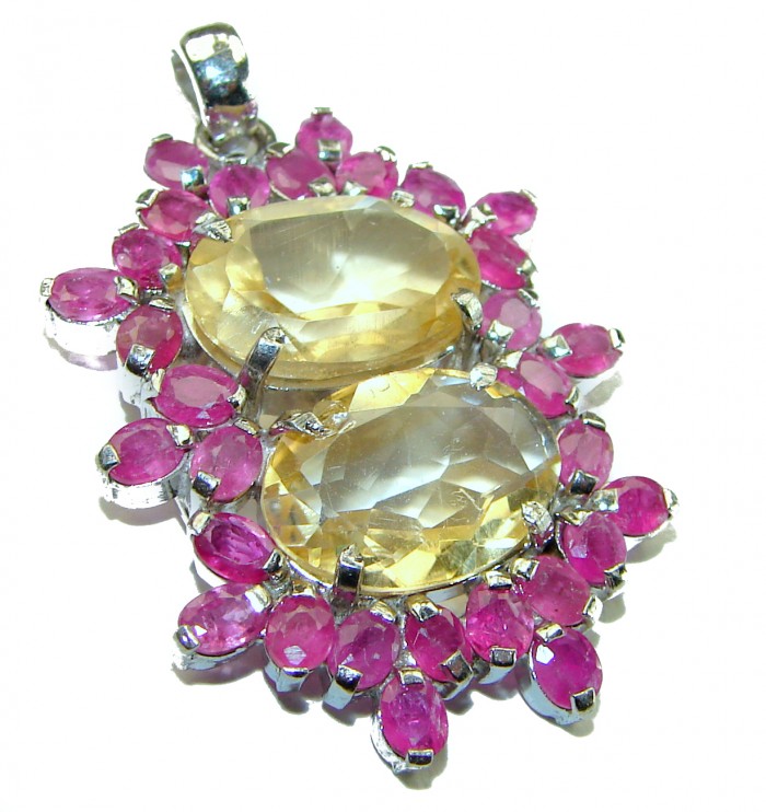 Monica 10.8 carat Citrine Ruby .925 Sterling Silver handmade Statement pendant - photo 3
