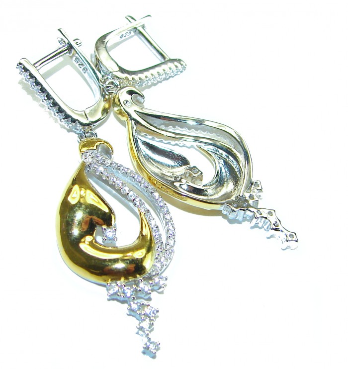 Exclusive White Topaz 2 tones .925 Sterling Silver handcrafted Earrings - photo 1