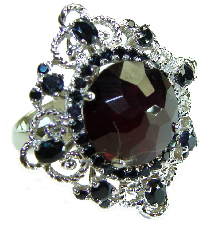 LARGE Red Beauty authentic 21.5 carat Garnet Sapphire .925 Sterling Silver handcrafted Ring size 7 - photo 3