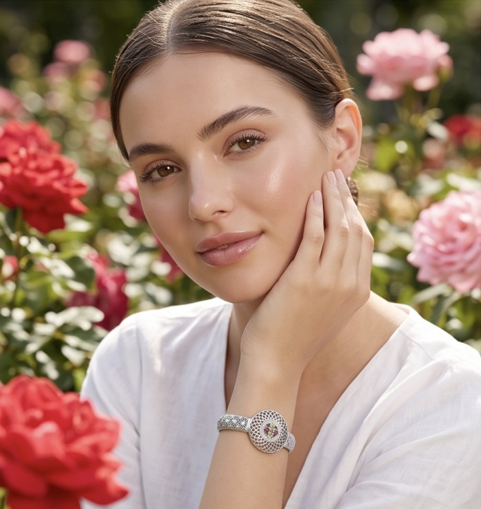 Casablanca - authentic 2.2 carat yellow Tourmaline .925 Sterling Silver Bracelet - Bracelet worn on wrist, model in flower garden background