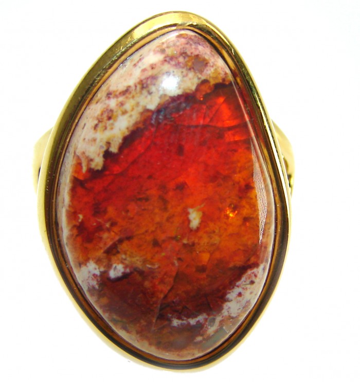 Bonfire Night best quality Mexican Opal 14K Gold over .925 Sterling Silver handmade ring 9 - photo 3