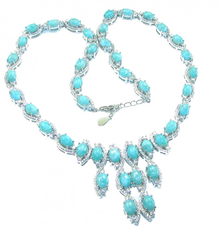 Caribbean Beauty Genuine Blue Larimar .925 Sterling Silver handmade Necklace - photo 3