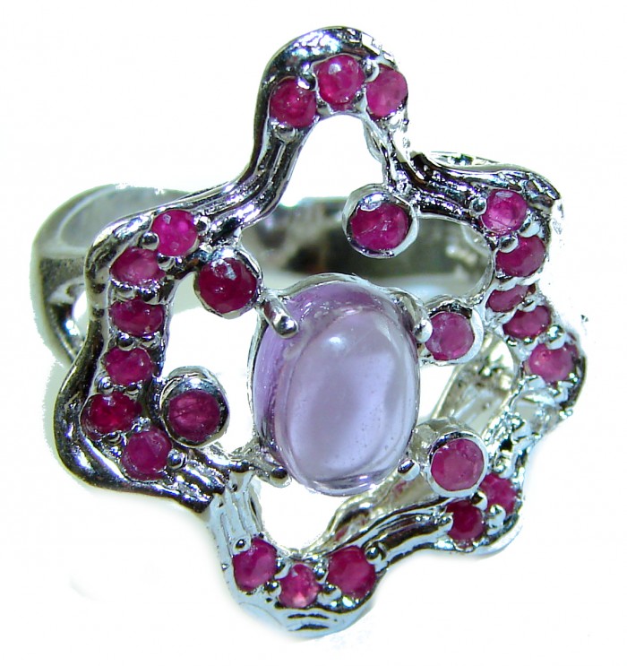 Floral design 11.8 carat Amethyst .925 Sterling Silver Handcrafted Ring size 9 - photo 3