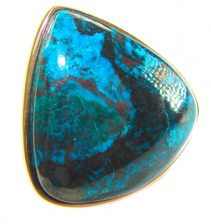 Great quality Parrot's Wings Chrysocolla 18K Gold over .925 Sterling Silver handcrafted Ring size 7 adjustable - Chrysocolla stone close-up with 18K gold setting